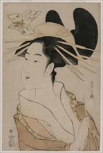 Portrait of a Courtesan Holding a Pipe..., mid 1790s. Creator: Ch?bunsai Eishi (Japanese, 1756-1829).