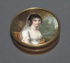 Portrait of a Lady in a White Dress Seated in a Landscape, 1803. Creator: Pierre Louis Bouvier (Swiss, 1765-1836).