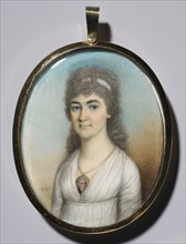 Portrait of a Woman Wearing a Miniature, c. 1780. Creator: Thomas Hazlehurst (British, c. 1740-c. 1821).