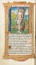 Printed Book of Hours (Use of Rome): fol. 102v, St. Sebastian, 1510. Creator: Guillaume Le Rouge (French, Paris, active 1493-1517).