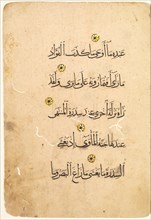 Quran Manuscript Folio (recto) [Right side of Bifolio], 1300s-1400s. Creator: Unknown.