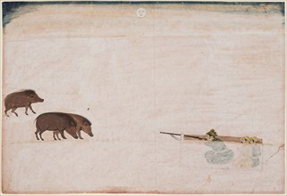 Raja Ram Chand of Amber ? hunting wild boar (r. 1667-1688), c. 1670. Creator: Unknown.
