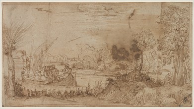 River Landscape with Boats, c. 1590. Creator: Annibale Carracci (Italian, c. 1560-1609).