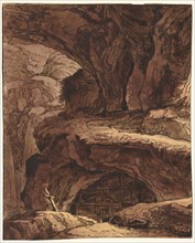 Rocky Landscape with a Cave Chapel, 19th century. Creator: Johann Martin von Rohoden (Flemish, 1778-1868), attributed to.
