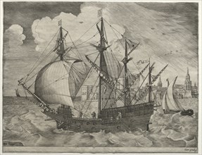 Sailing Vessels: Armed Four-Master Putting Out to Sea, 1561-65. Creator: Frans Huys (Flemish, 1522-1562).