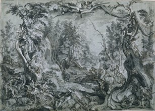 Saint Deicolus and the Boar, 1747-1748. Creator: Johann Wolfgang Baumgartner (German, 1712-1761).
