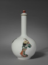 Sake Bottle with Three Figures: Arita Ware, Ko Imari Type, late 1700s. Creator: Unknown.