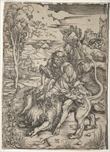 Samson Killing the Lion, c. 1496-1497. Creator: Albrecht Dürer (German, 1471-1528).