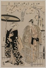 Sawamura Sojuro III and Arashi Murajiro as Kusunoki Masatsura and Koto no Naishi, 1786. Creator: Torii Kiyonaga (Japanese, 1752-1815).