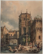 Scene on a Canal, first half 1800s. Creator: Hippolyte Jean Baptiste Garnerey (French, 1787-1858).