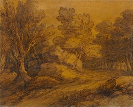 Scene with a Road Winding through a Wood, c. 1770. Creator: Thomas Gainsborough (British, 1727-1788).
