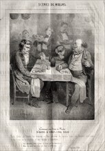 Scènes de moeurs: Comme ou dine à Paris. Diners a vingt-cing sous. Trois plates au choix du traiteur Creator: Charles Joseph Traviès de Villers (French, 1804-1859).