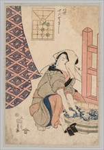 Seated Woman Washing Clothes in a Wooden Tub, 1786-1864. Creator: Gototei Kunisada (Japanese, 1786-1864).