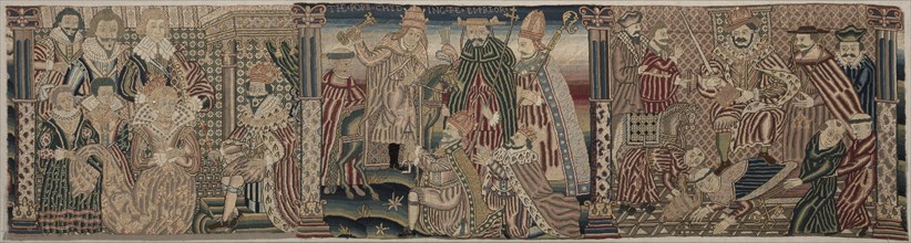 Section of an Embroidered Frieze: Ahasuerus and Esther, The Pope Chiding the Emperor?, 1625-1649. Creator: Unknown.