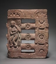 Section of Monolithic Railing with Bather and Lotus Medallions, c. 150-250. Creator: Unknown.