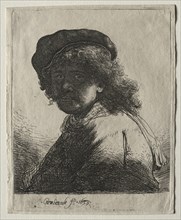 Self-Portrait in a Cap and Scarf with the Face Dark: Bust, 1633. Creator: Rembrandt van Rijn (Dutch, 1606-1669).