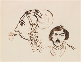 Self-Portrait with Portrait of Delacroix, c. 1845. Creator: George Sand (French, 1804-1876).