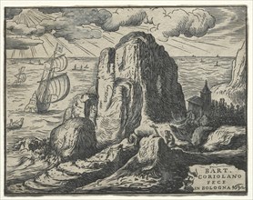 Set of 4 Landscapes: No. 4 - Cliff on the Seashore. Creator: Hendrick Goltzius (Dutch, 1558-1617).