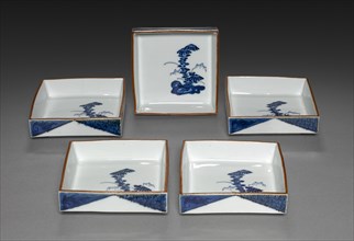 Set of Square Dishes with Rock and Tree Design: Arita Ware, 1700s. Creator: Unknown.