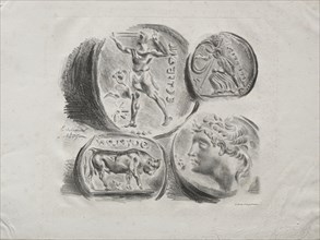 Sheet of Four Antique Medals, 1825. Creator: Eugène Delacroix (French, 1798-1863).