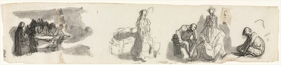 Sheet of Studies with a Group of Four Figures to the Right (recto) Sketches of Various Figures (vers Creator: Honoré Daumier (French, 1808-1879).