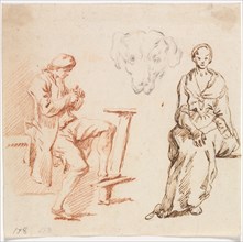 Sheet of Studies: Seated Man, Head of a Dog, Seated Woman, 1700s. Creator: Claude-Joseph Vernet (French, 1714-1789).