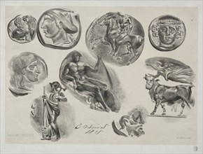 Sheet with Nine Antique Medals, 1825. Creator: Eugène Delacroix (French, 1798-1863); L'Artiste.