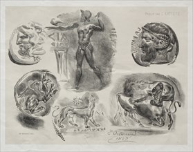 Sheet with Six Antique Medals, 1825. Creator: Eugène Delacroix (French, 1798-1863); Bertauts.