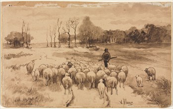 Shepherd with His Flock, c. 1870. Creator: Anton Mauve (Dutch, 1838-1888).