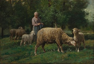 Shepherdess with Sheep, c. 1876. Creator: Charles-Émile Jacque (French, 1813-1894).
