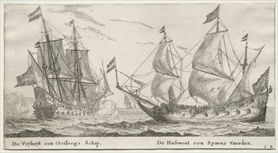 Ships of Amsterdam: The Freedom, a Man-of-War. The Wolf Hound, a Spanish Vessel. Creator: Reinier Nooms (Dutch, c. 1623-1667).