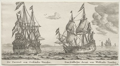 Ships of Amsterdam: The Pearl and East Indiaman, The Double Eagle, a West Indiaman. Creator: Reinier Nooms (Dutch, c. 1623-1667).