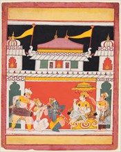 Shri Raga, from a Ragamala series; Three musicians perform before a noble, c. 1650. Creator: Unknown.