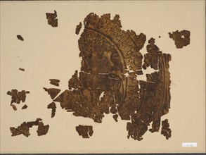 Silk fragment with falconer riding a bull, 1000s-1100s. Creator: Unknown.