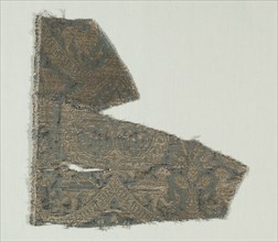 Silk with Dogs and Arabic Script in Swaying Bands, 1370-1400. Creator: Unknown.