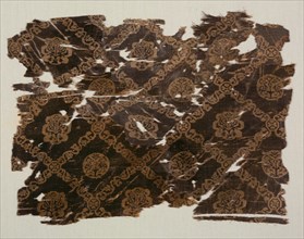 Silk with lattice of animals in medallions, 600s-800s. Creator: Unknown.
