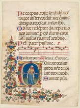 Single Leaf Excised from a Choir Psalter: Initial E[xultate Deo] with King David Playing?, c 1408. Creator: Unknown.