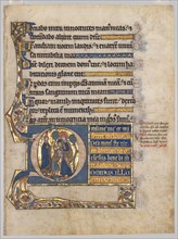 Single Leaf Excised from a Psalter: Initial D[ominus illuminatio mea] with Samuel?, c. 1270-1290. Creator: Unknown.