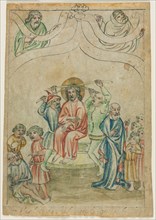Single Leaf from a "Biblia Pauperum": Christ Carrying the Cross (verso), c. 1410. Creator: Unknown.