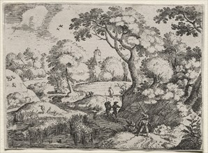 Six Landscapes: Path Between Swamp and Wooded Bank, c. 1595. Creator: Jacob I Savery (Dutch, c1565/67-1602/3).