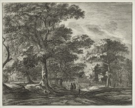 Six view in the wood of the Hague: Two Men Preceded by a Hunter. Creator: Roelant Roghman (Dutch, 1627-1692).