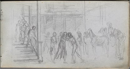 Sketchbook, page 62: Figure Study, Stairway, Horse. Creator: Ernest Meissonier (French, 1815-1891).