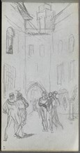 Sketchbook, page 63: Figures in a Courtyard. Creator: Ernest Meissonier (French, 1815-1891).