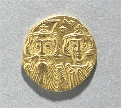 Solidus with Busts of Constans II and Constantine IV (obverse), 659-661. Creator: Unknown.