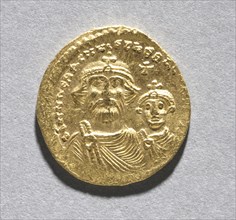 Solidus with Heraclius and his Son Heraclius Constantine (obverse), c. 616-625. Creator: Unknown.