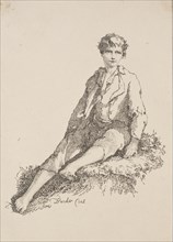 Specimens of Polyautography: Boy Seated on a Grassy Bank, 1803. Creator: Thomas Barker (British, 1769-1847).