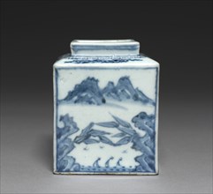 Square-shaped Bottle with the Scenery of the Han River, 1800s. Creator: Unknown.