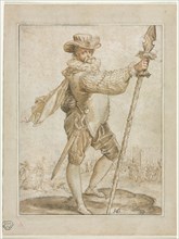 Standing Officer Holding a Boar's Spear, 1586. Creator: Hendrick Goltzius (Dutch, 1558-1617).