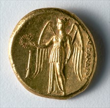 Stater: Winged Nike Holding a Wreath and Standard (reverse), 336-323 BC. Creator: Unknown.
