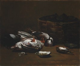 Still Life with Dead Birds and a Basket of Oysters, c. 1860 - 1880. Creator: Germain Ribot (French, 1845-1893).